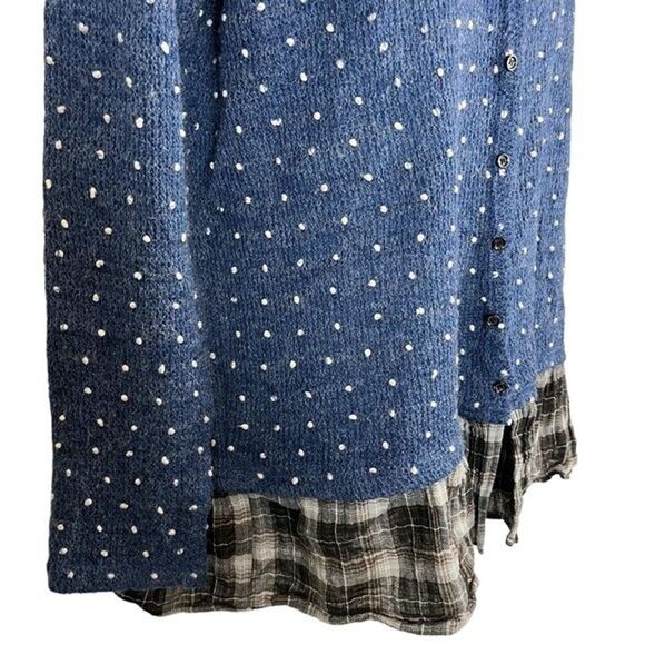 Oddy Womens Blue Swiss Raised Dot Womens Cardigan Sweater Plaid Ruffle V-Neck M - Picture 7 of 16
